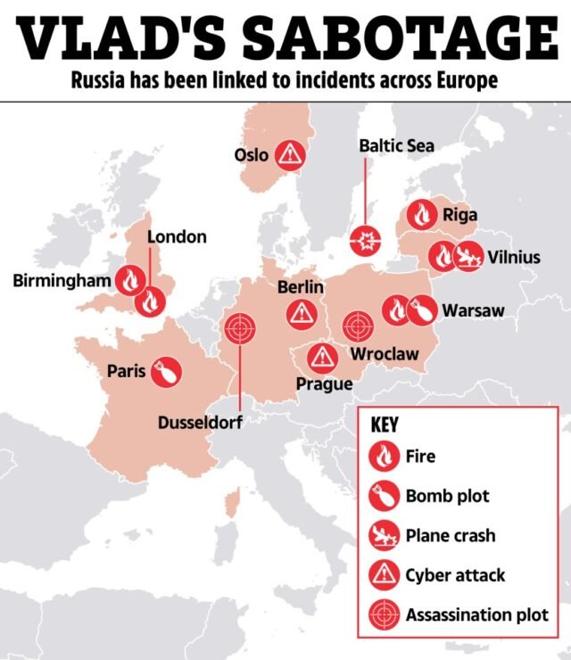Atuação arrepiante de 'ataques de sabotagem russa' em toda a Europa colocados em meio a medos a mão de Putin está atrás de Heathrow Blaze
