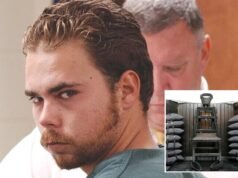 O malvado triplo assassino Stephen Bryant, que rabiscou uma mensagem arrepiante no sangue de sua vítima, foi executado por um pelotão de fuzilamento O malvado triplo assassino Stephen Bryant, que rabiscou uma mensagem arrepiante no sangue de sua vítima, foi executado por um pelotão de fuzilamento