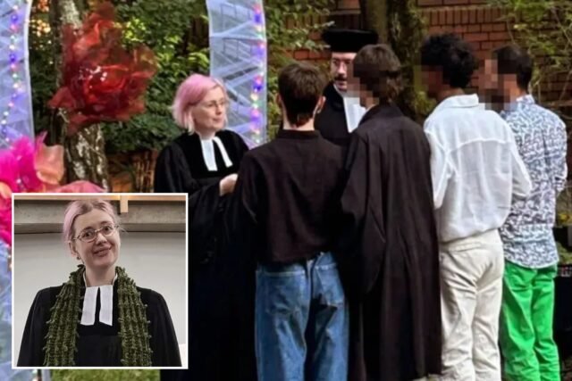 Pastor acordado abençoa 'casamento' de QUATRO homens entre si, gerando reação enquanto a igreja se apressa para defender a cerimônia 'poli'
