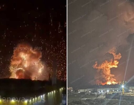 Ucrânia lança grande blitz em porto russo, detonando depósitos de petróleo de lançadores de mísseis Ucrânia lança grande blitz em porto russo, detonando depósitos de petróleo de lançadores de mísseis